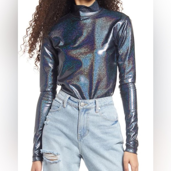 BP. Rainbow Iridescent Glitter Mockneck - Picture 1 of 7